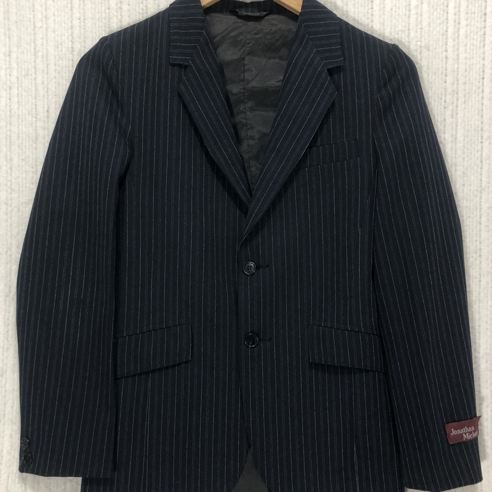 Jonathan Michael Navy Pinstripe Blazer Jacket Size 14 Slim Made in USA 9071